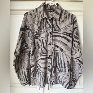 Joseph Ribcoff brown blouse with unique black pattern. EUC size 12 more a 10